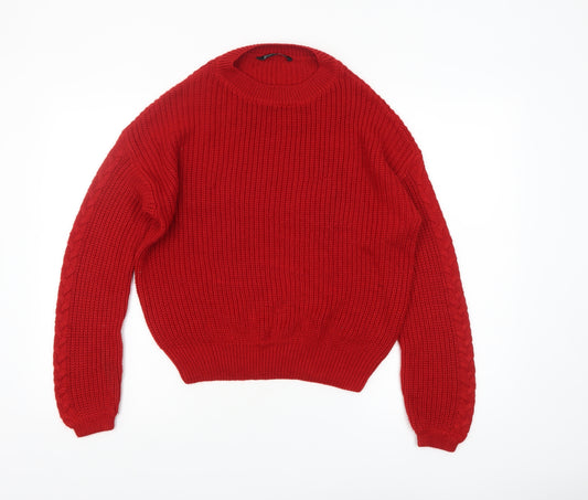 Stradivarius Women Red Chunky Knit Crew Neck Jumper Size 8