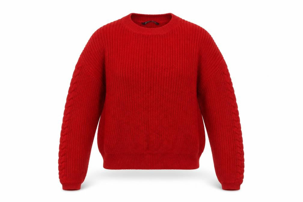 Stradivarius Women Red Chunky Knit Crew Neck Jumper Size 8