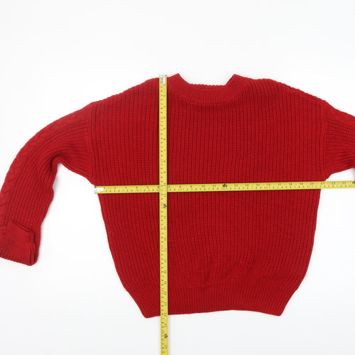 Stradivarius Women Red Chunky Knit Crew Neck Jumper Size 8