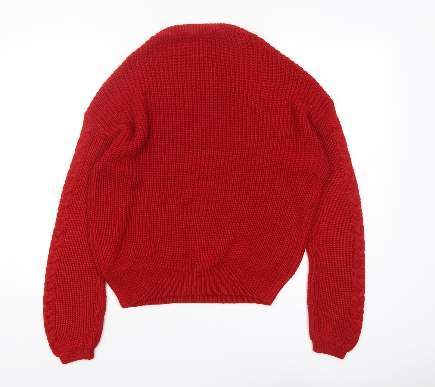 Stradivarius Women Red Chunky Knit Crew Neck Jumper Size 8