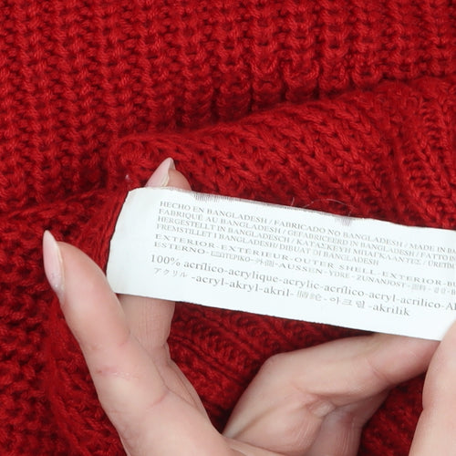 Stradivarius Women Red Chunky Knit Crew Neck Jumper Size 8