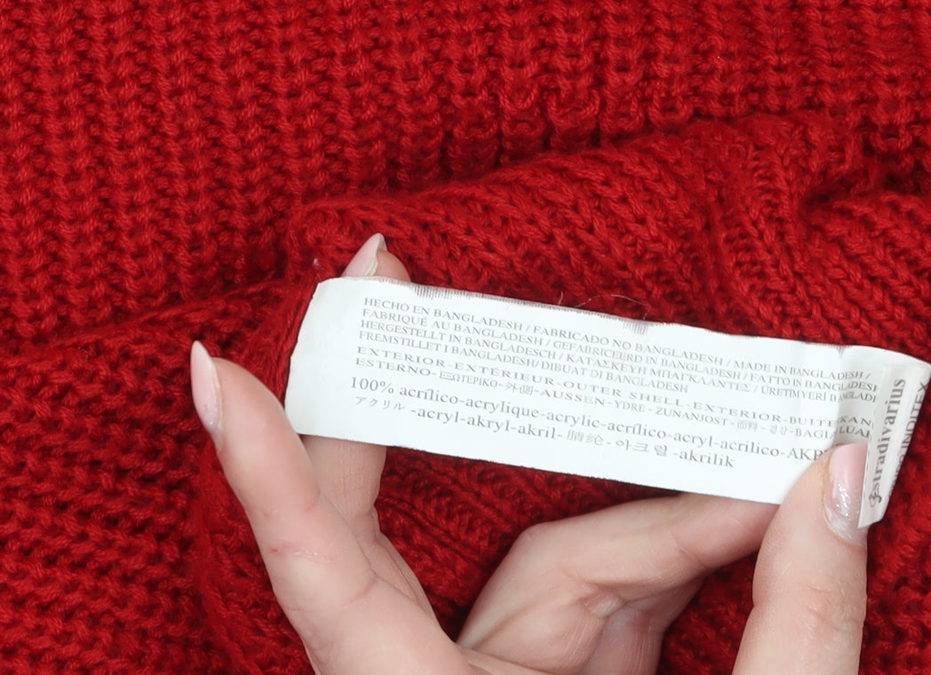 Stradivarius Women Red Chunky Knit Crew Neck Jumper Size 8