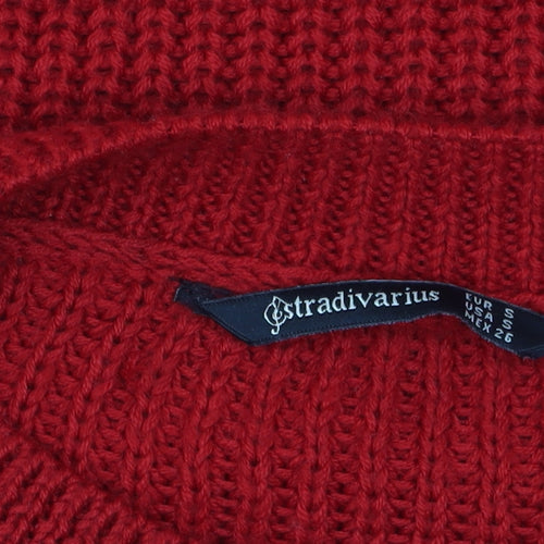 Stradivarius Women Red Chunky Knit Crew Neck Jumper Size 8