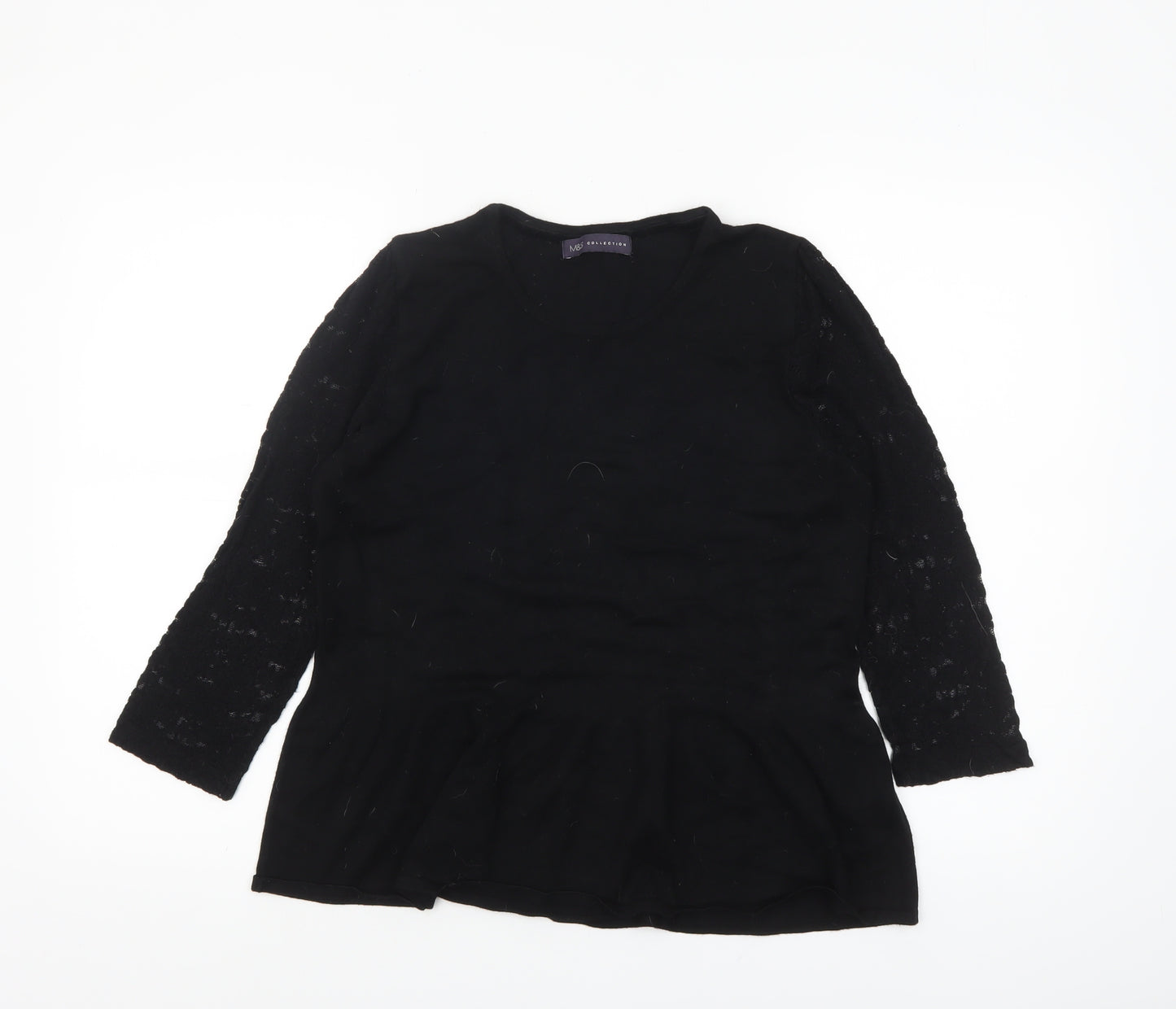 Marks and Spencer Womens Black UK 14 Peplum Lace Sleeve Jumper