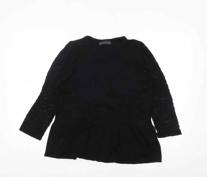 Marks and Spencer Womens Black UK 14 Peplum Lace Sleeve Jumper