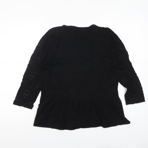 Marks and Spencer Womens Black UK 14 Peplum Lace Sleeve Jumper