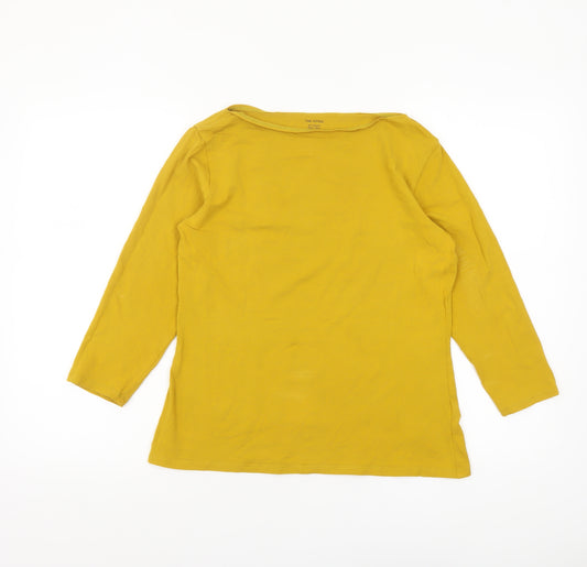Marks and Spencer Women Yellow Fitted 3/4 Sleeve Slash Neck Cotton Top Size 14