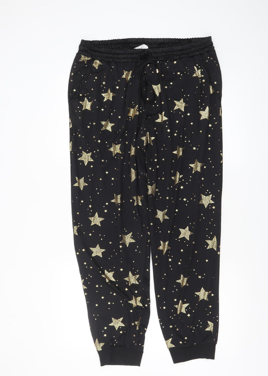 Primark Womens Black Star Print Jersey Pyjama Pants Size 12-14
