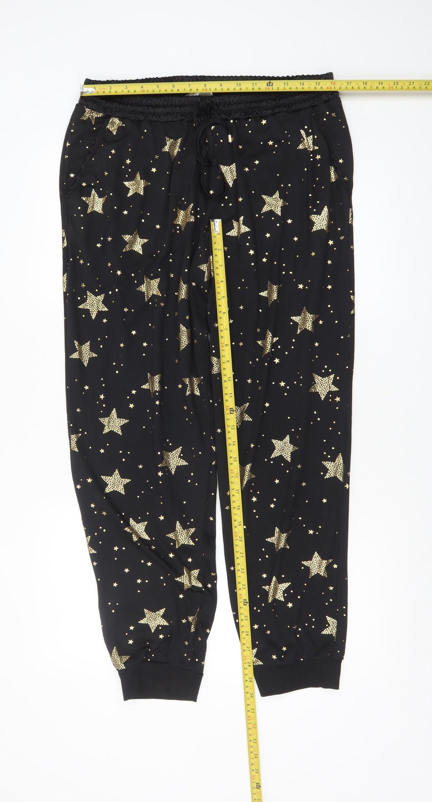 Primark Womens Black Star Print Jersey Pyjama Pants Size 12-14
