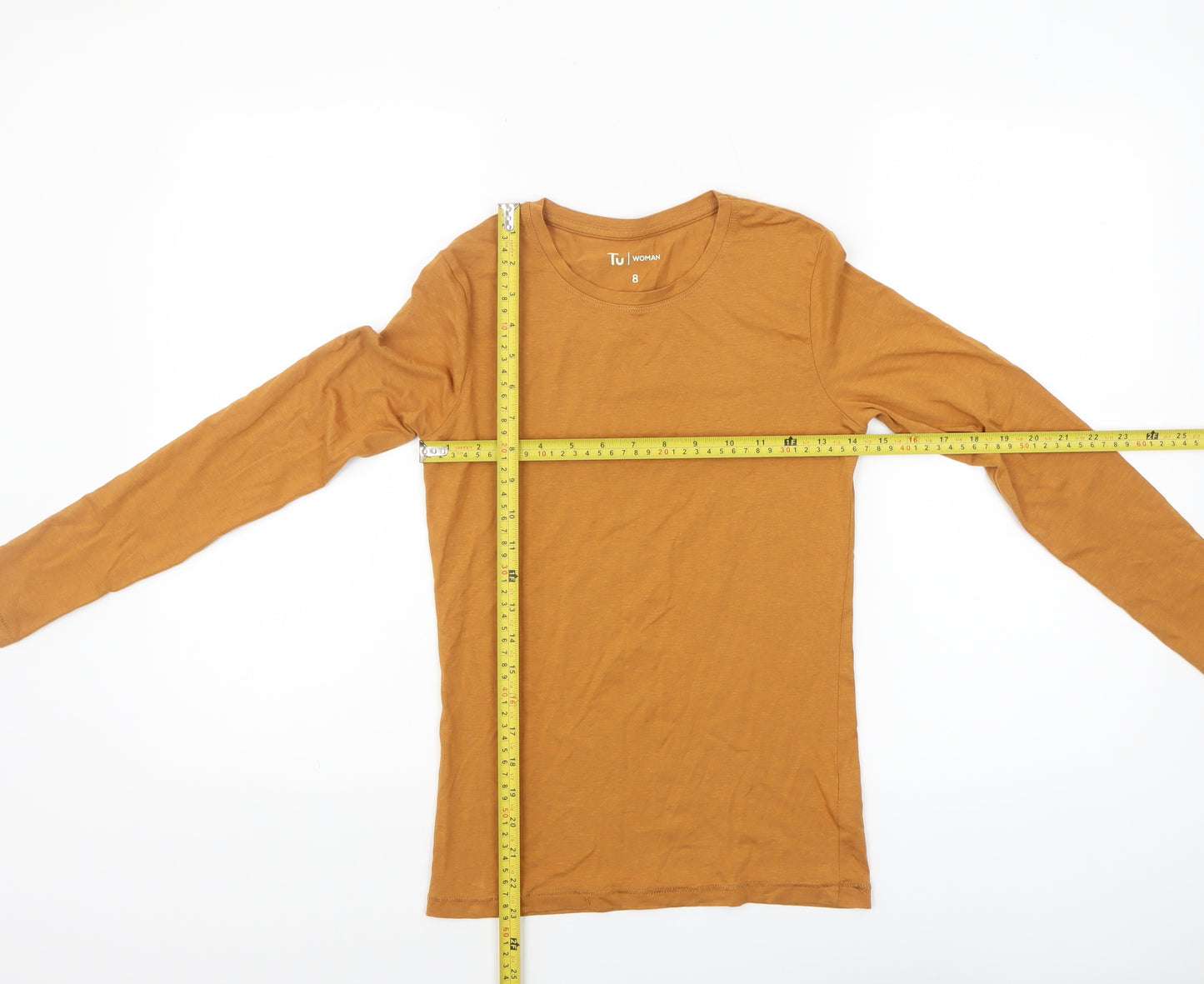 Tu Woman Mustard Long Sleeve Cotton Blend T-Shirt Size 8