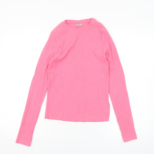 F&F Girls Pink Ribbed Long Sleeve Cotton Stretch T-Shirt 13-14 Years