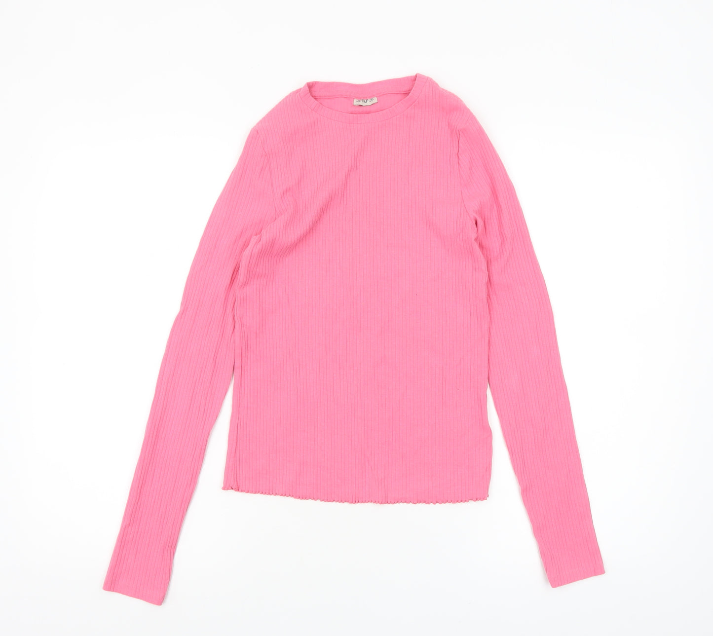 F&F Girls Pink Ribbed Long Sleeve Cotton Stretch T-Shirt 13-14 Years