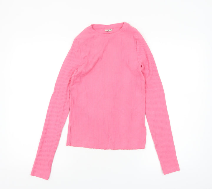 F&F Girls Pink Ribbed Long Sleeve Cotton Stretch T-Shirt 13-14 Years