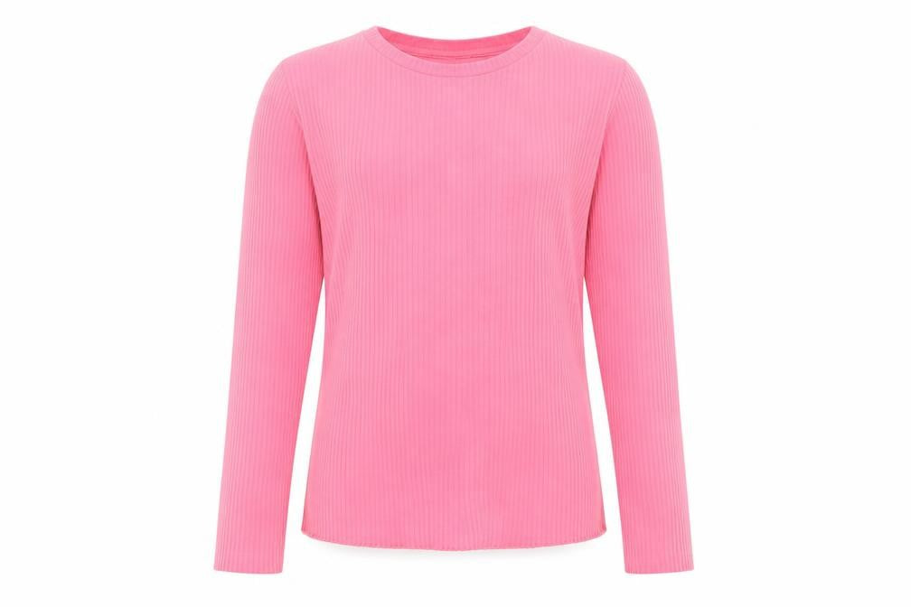 F&F Girls Pink Ribbed Long Sleeve Cotton Stretch T-Shirt 13-14 Years