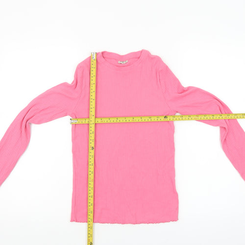 F&F Girls Pink Ribbed Long Sleeve Cotton Stretch T-Shirt 13-14 Years