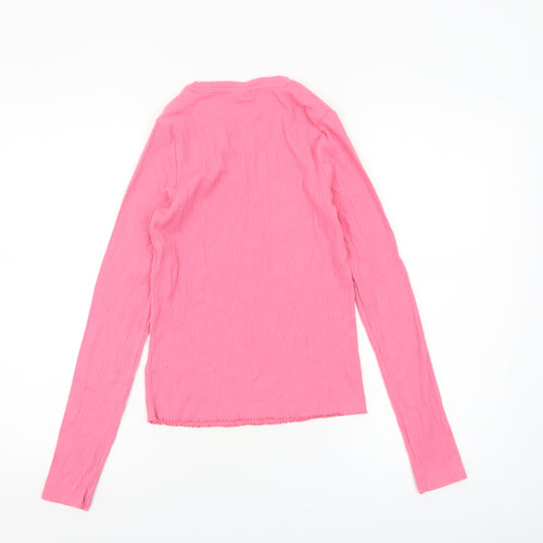 F&F Girls Pink Ribbed Long Sleeve Cotton Stretch T-Shirt 13-14 Years