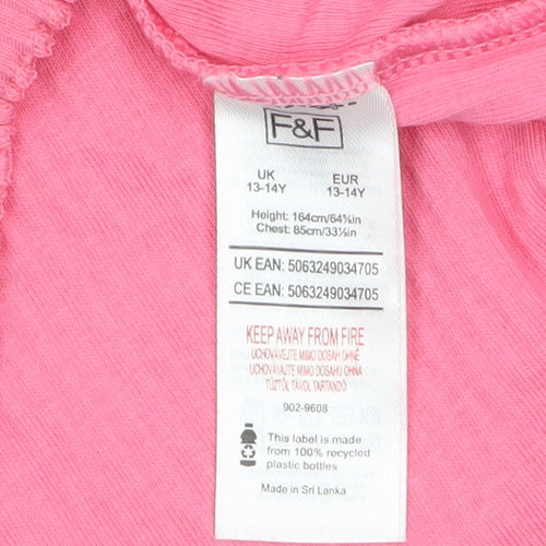 F&F Girls Pink Ribbed Long Sleeve Cotton Stretch T-Shirt 13-14 Years