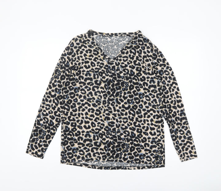 Tu Women's Multicoloured Leopard Print Viscose Long Sleeve Top Size 10