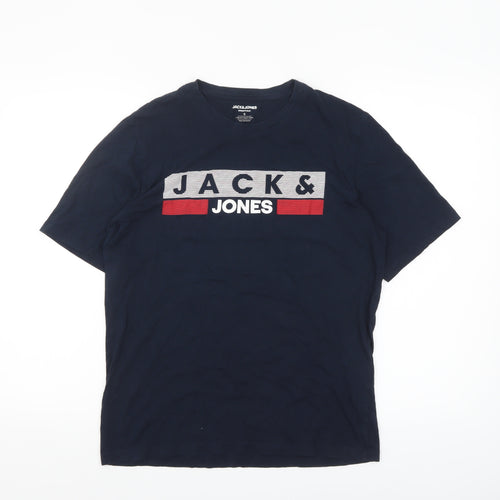 Jack & Jones Men's Blue Logo Cotton T-Shirt Size S