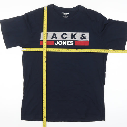Jack & Jones Men's Blue Logo Cotton T-Shirt Size S