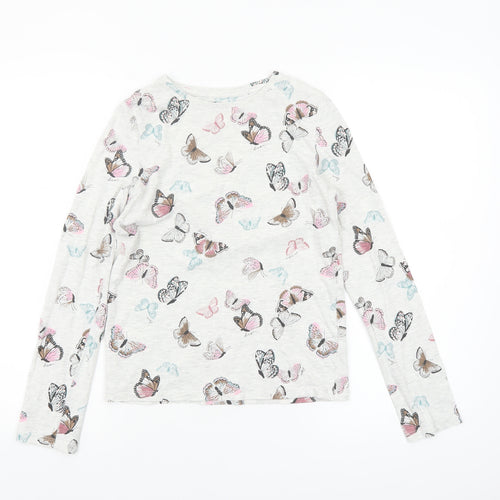 Tu Girls Ivory Butterfly Print Long Sleeve Cotton T-Shirt Size 12 Years
