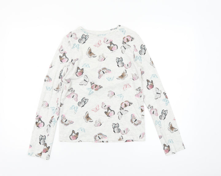 Tu Girls Ivory Butterfly Print Long Sleeve Cotton T-Shirt Size 12 Years