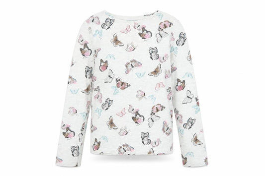 Tu Girls Ivory Butterfly Print Long Sleeve Cotton T-Shirt Size 12 Years