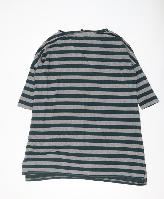 Next Women's Grey Striped 3/4 Sleeve Tunic T-Shirt Size 10