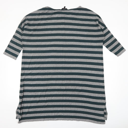 Next Women's Grey Striped 3/4 Sleeve Tunic T-Shirt Size 10