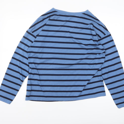 Marks and Spencer Women's Blue Striped V-Neck Long Sleeve T-Shirt Size 12