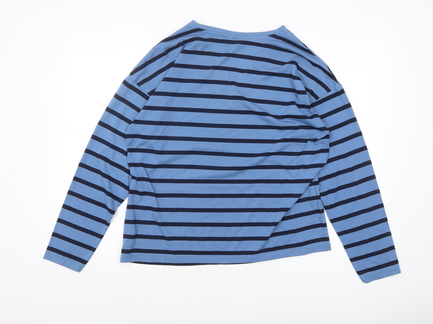 Marks and Spencer Women's Blue Striped V-Neck Long Sleeve T-Shirt Size 12