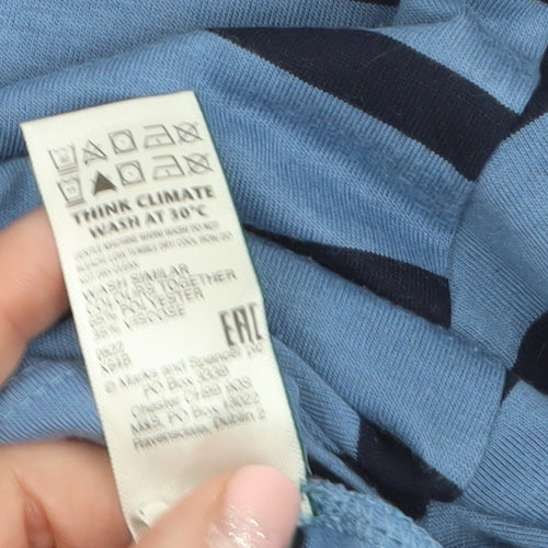 Marks and Spencer Women's Blue Striped V-Neck Long Sleeve T-Shirt Size 12