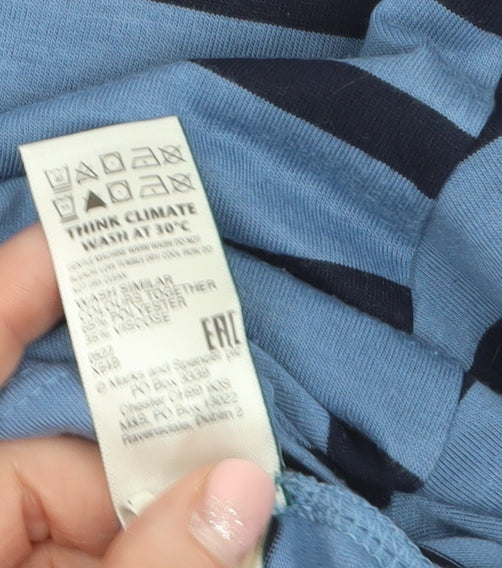 Marks and Spencer Women's Blue Striped V-Neck Long Sleeve T-Shirt Size 12