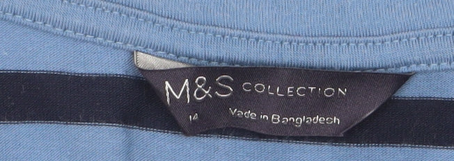 Marks and Spencer Women's Blue Striped V-Neck Long Sleeve T-Shirt Size 12