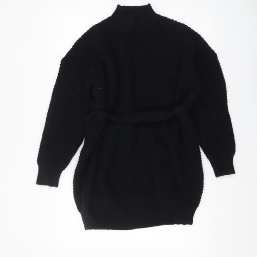 PrettyLittleThing Womens Black Chunky Knit Belted Cardigan Size S