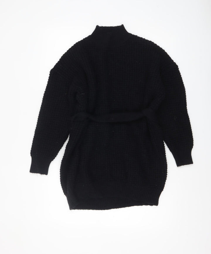 PrettyLittleThing Womens Black Chunky Knit Belted Cardigan Size S