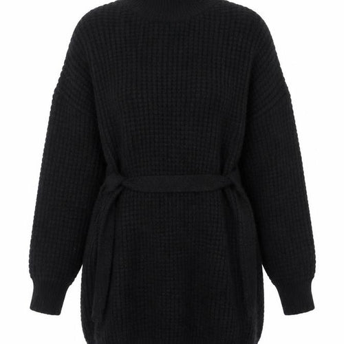 PrettyLittleThing Womens Black Chunky Knit Belted Cardigan Size S