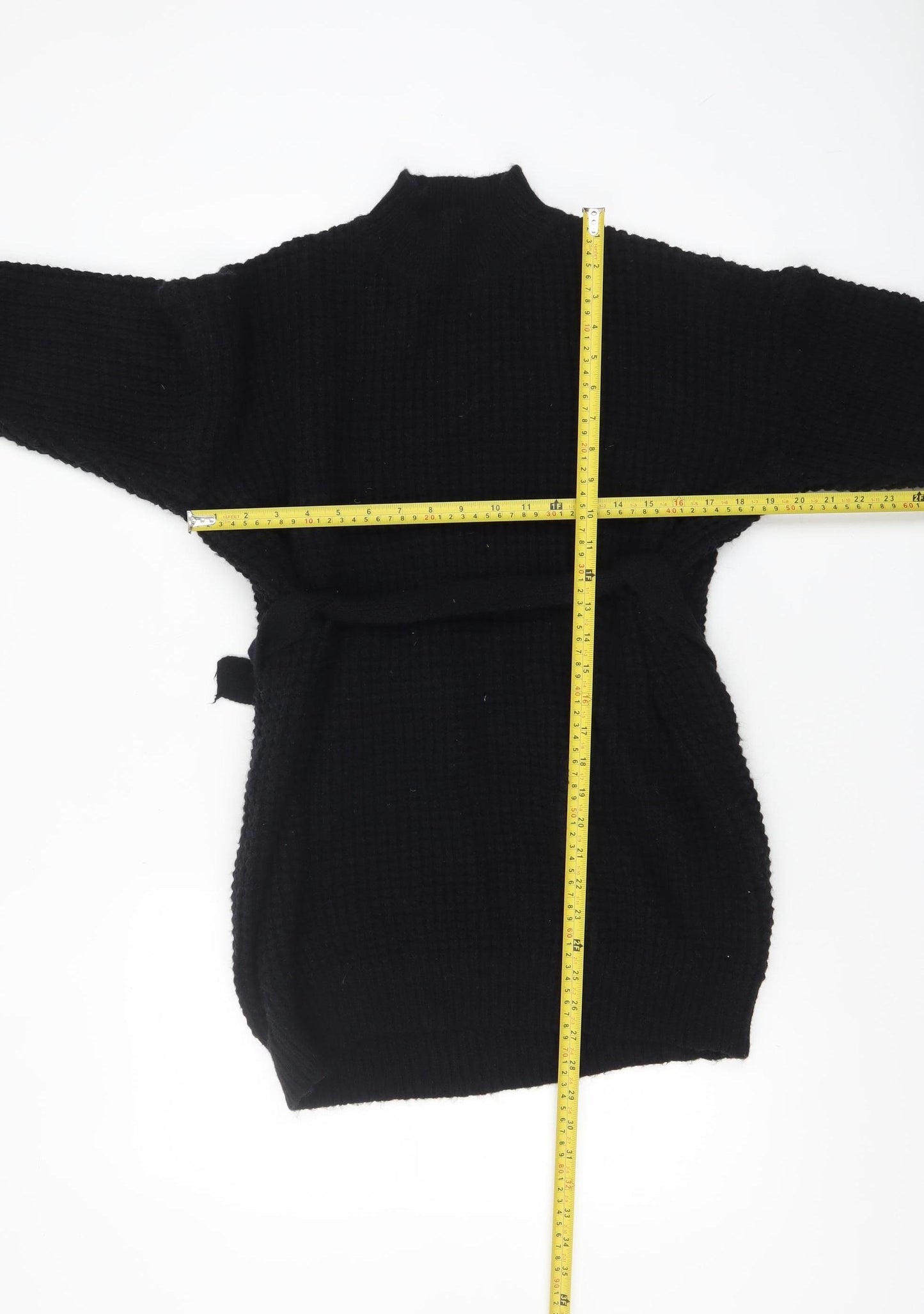 PrettyLittleThing Womens Black Chunky Knit Belted Cardigan Size S