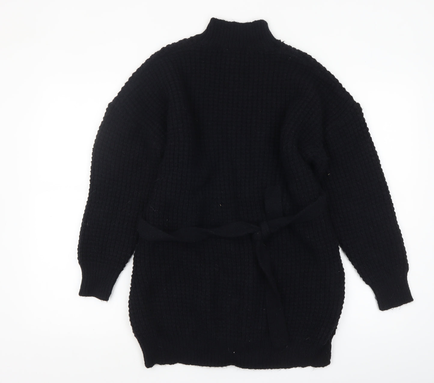 PrettyLittleThing Womens Black Chunky Knit Belted Cardigan Size S
