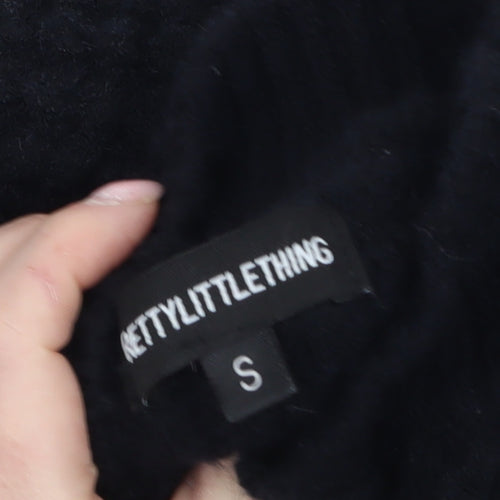PrettyLittleThing Womens Black Chunky Knit Belted Cardigan Size S