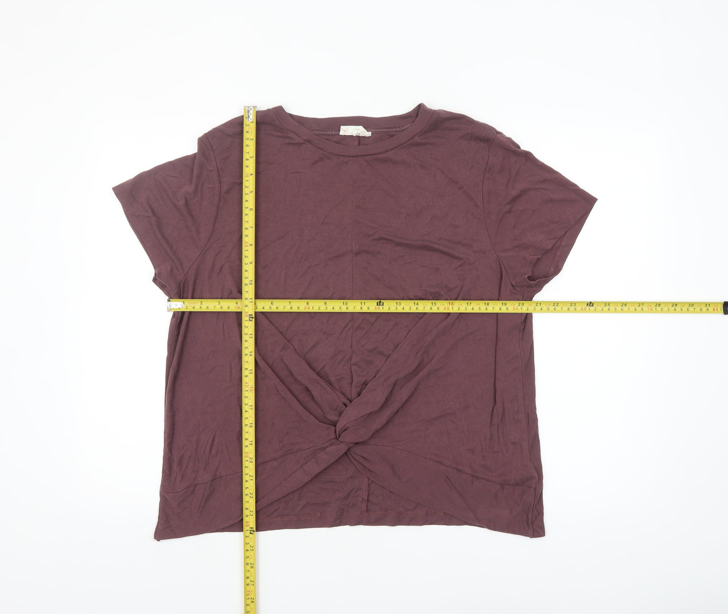 Next Women Brown Modal Blend Knot Front Short Sleeve T-Shirt Size 20