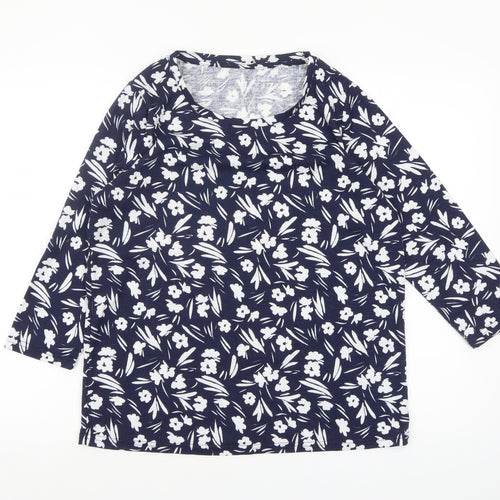 Bonmarché Women's Navy Floral Jersey 3/4 Sleeve Top Size 12
