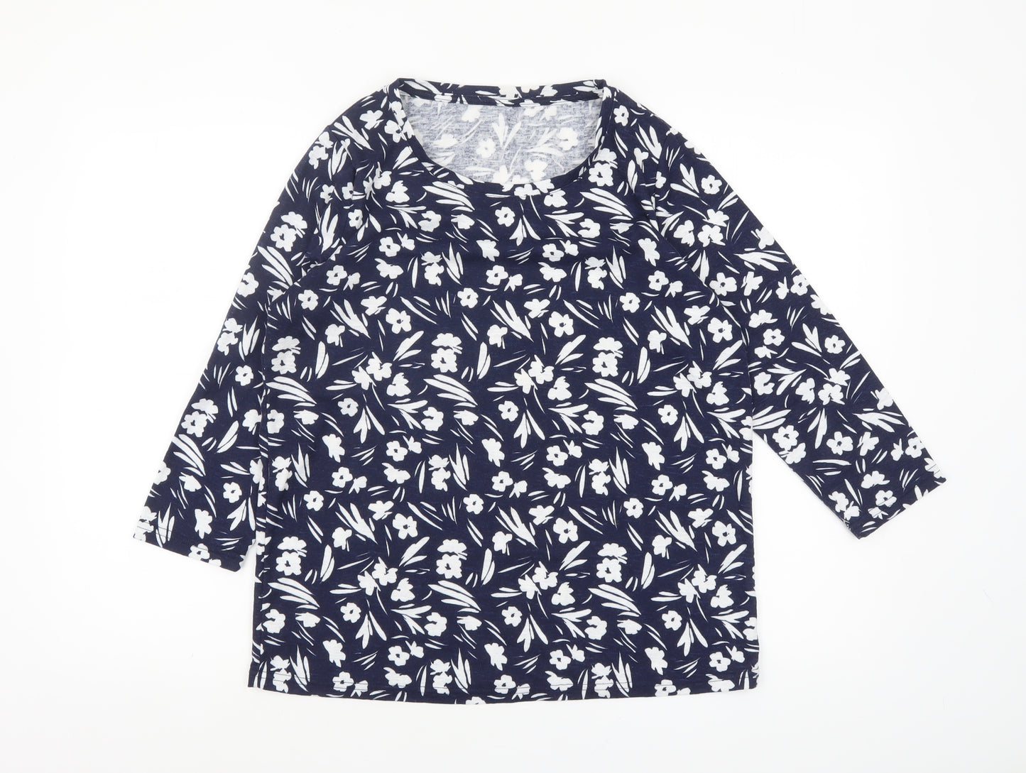 Bonmarché Women's Navy Floral Jersey 3/4 Sleeve Top Size 12