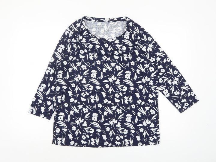 Bonmarché Women's Navy Floral Jersey 3/4 Sleeve Top Size 12