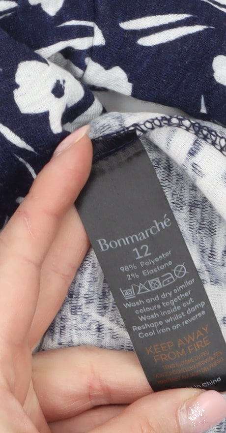 Bonmarché Women's Navy Floral Jersey 3/4 Sleeve Top Size 12