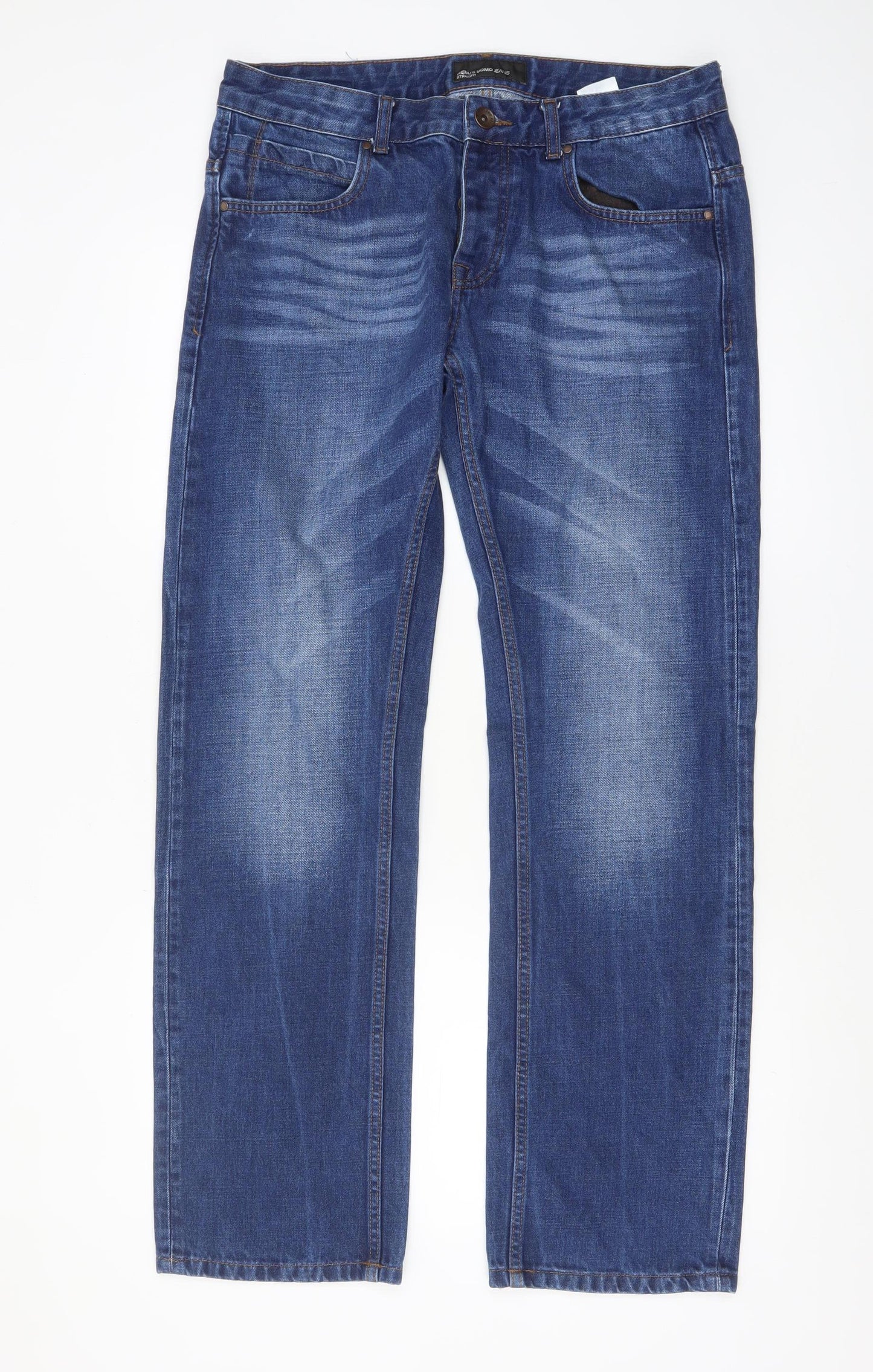 Remus Uomo Men Blue 34R Straight Leg Denim Jeans