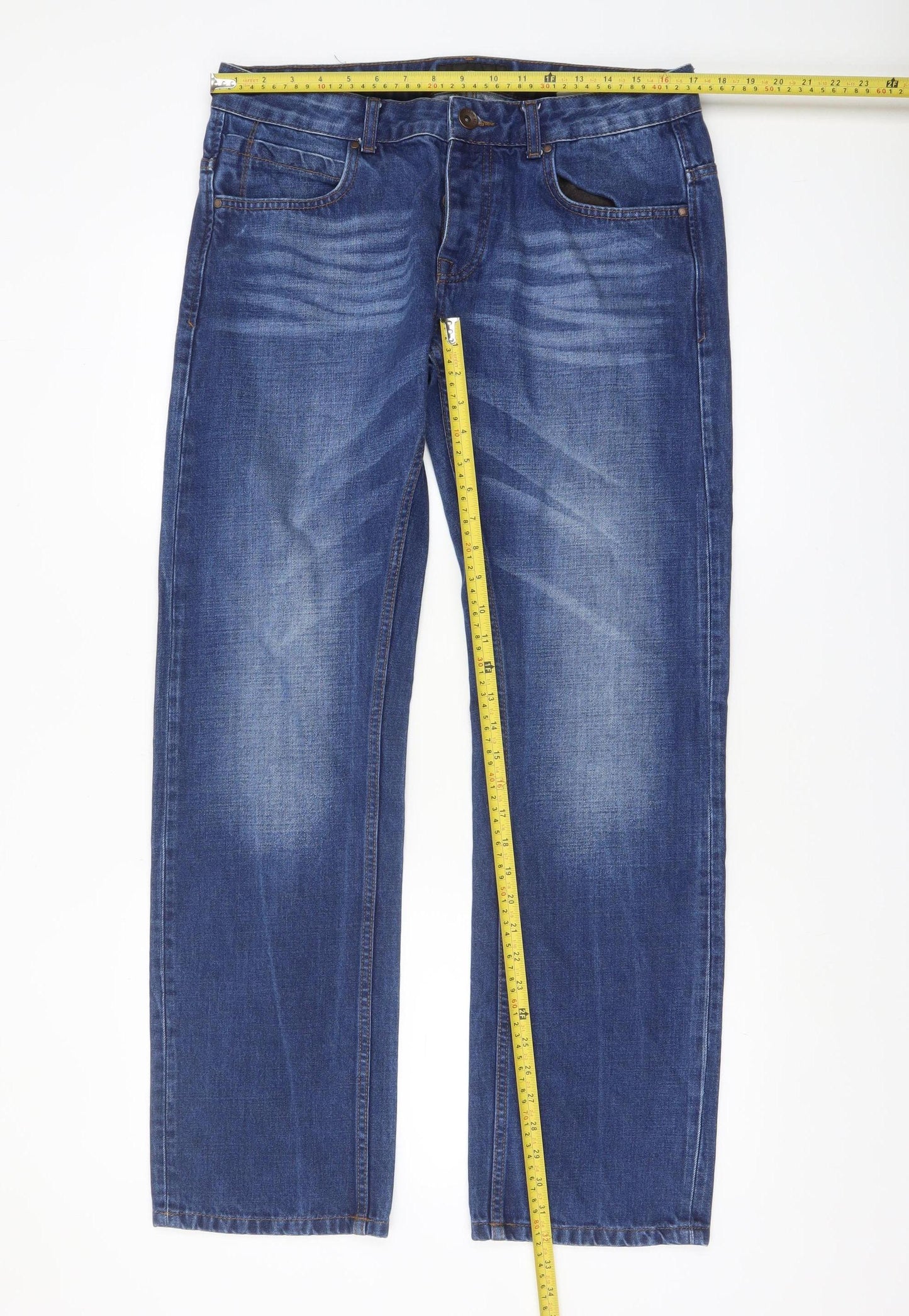 Remus Uomo Men Blue 34R Straight Leg Denim Jeans