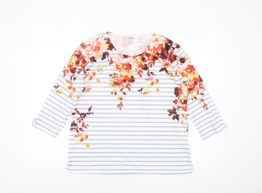 Text Womens Multicoloured Floral Striped 3/4 Sleeve Polyester T-Shirt L