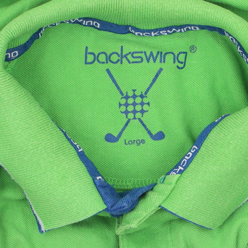 Backswing Men's Green Cotton Polo Shirt L Short Sleeve Golf Style
