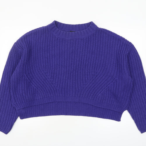 Urban Classics Women's Purple Chunky Knit Crew Neck Jumper Size M